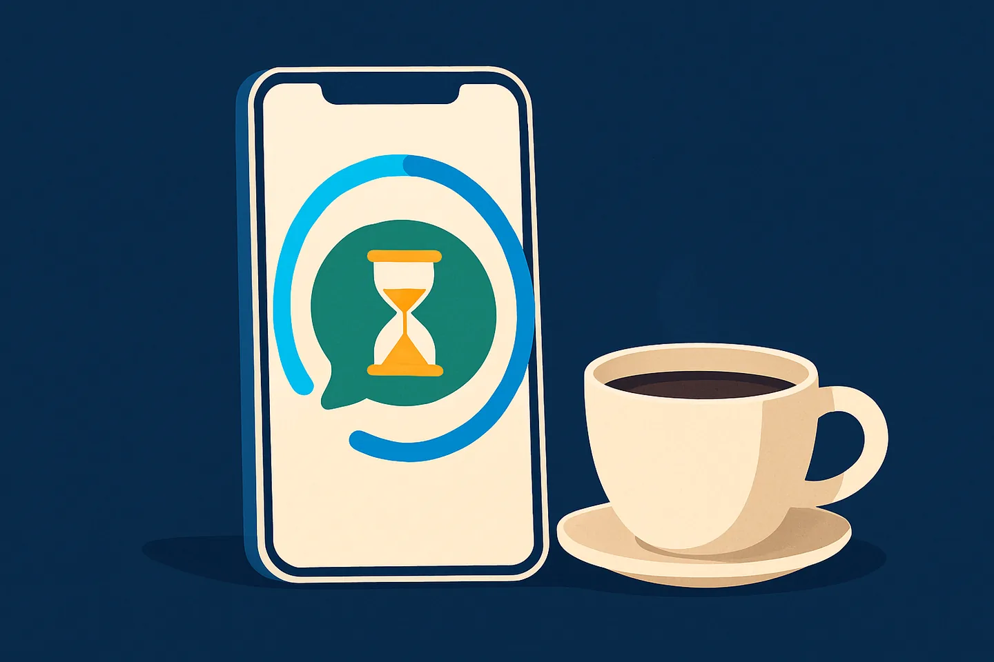 Illustration of a phone with an hourglass and a countdown ring